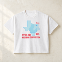 Texas Trump Baby-Blue/Red Boxy Tee — Front, White | Dallas Republican Convention
