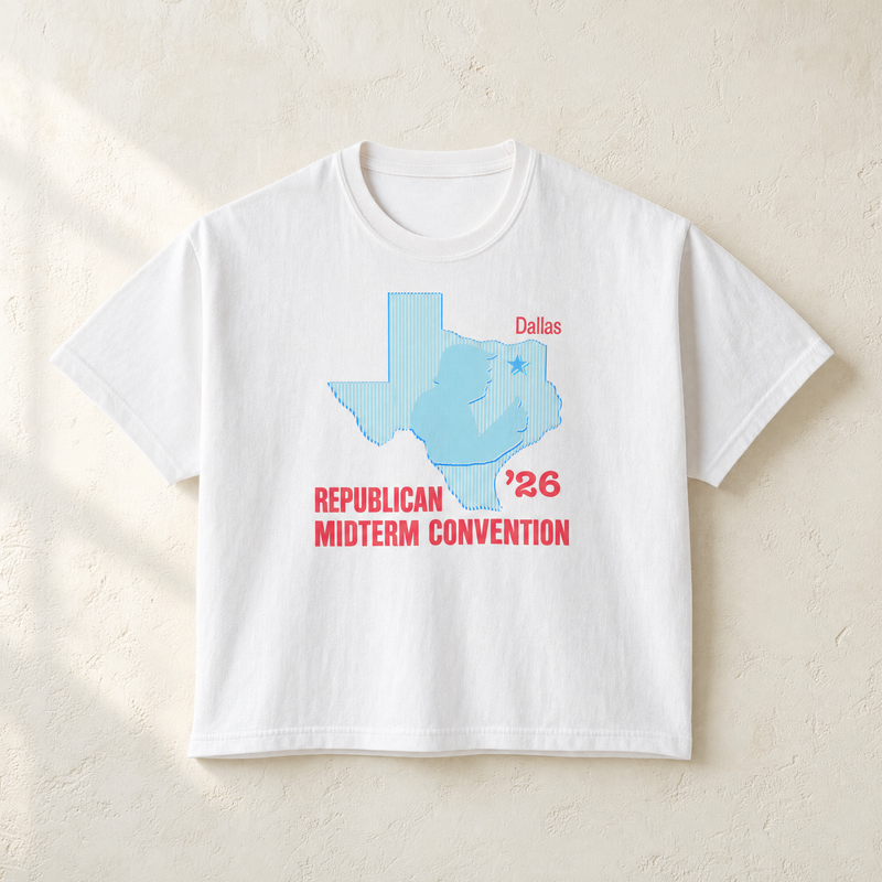 Texas Trump Baby-Blue/Red Boxy Tee — Front, White | Dallas Republican Convention