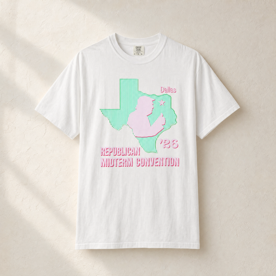 Texas Trump Green/Pink 2-Sided Tee — Front, White | Dallas Republican Convention