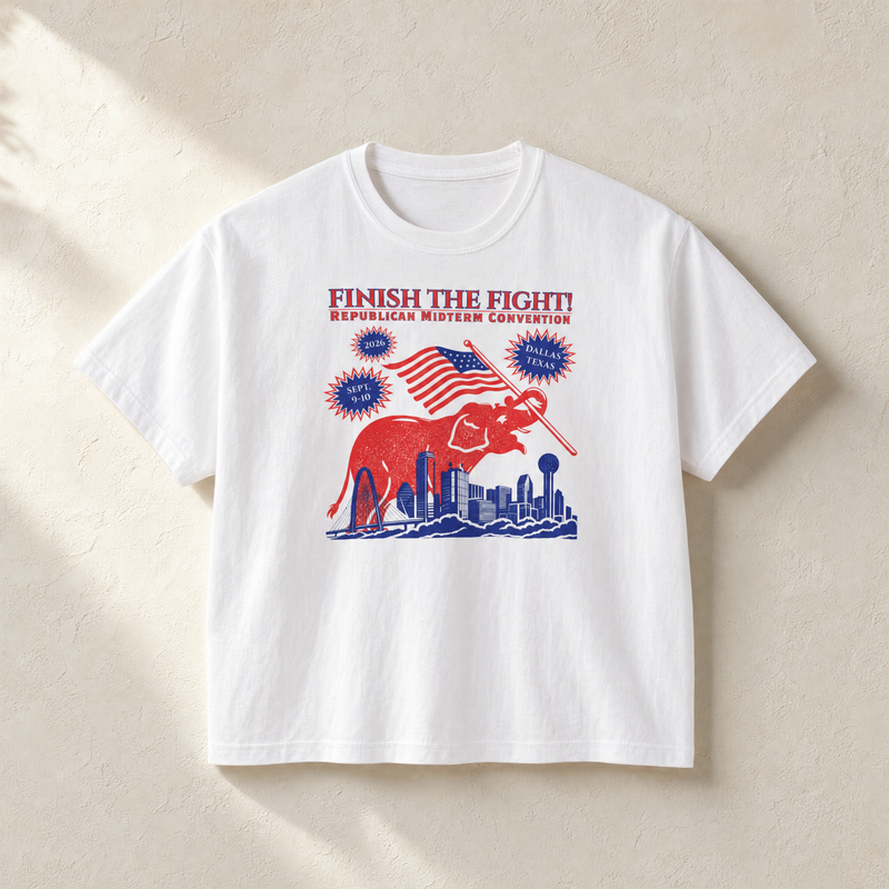 Trump Finish the Fight Boxy Tee — Front, White | Dallas Republican Convention