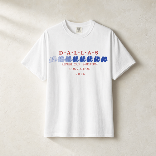 Dallas Blue Elephant Tee — Front, White | Dallas Republican Convention