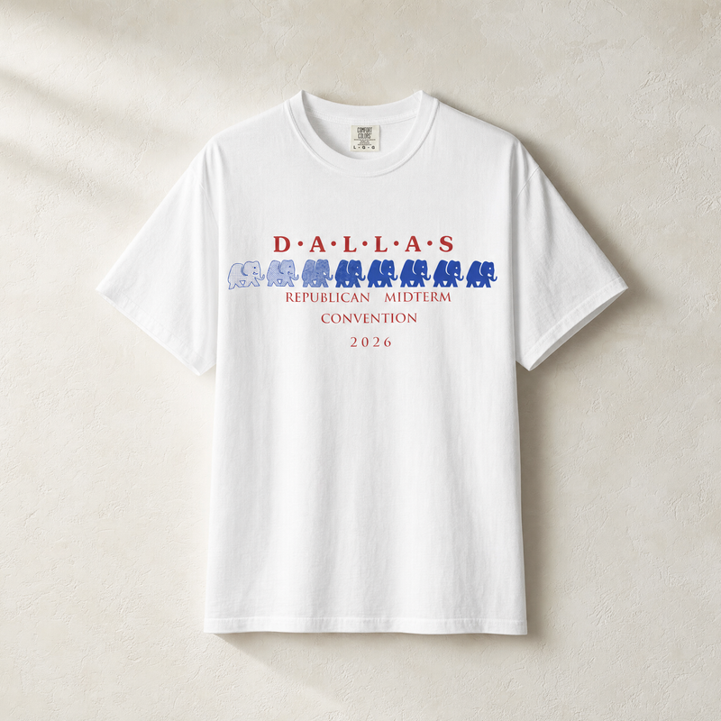 Dallas Blue Elephant Tee — Front, White | Dallas Republican Convention