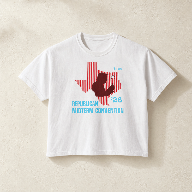 Texas Trump Red/Baby-Blue Boxy Tee — Front, White | Dallas Republican Convention