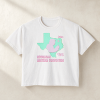 Texas Trump Green/Pink Boxy Tee — Front, White | Dallas Republican Convention