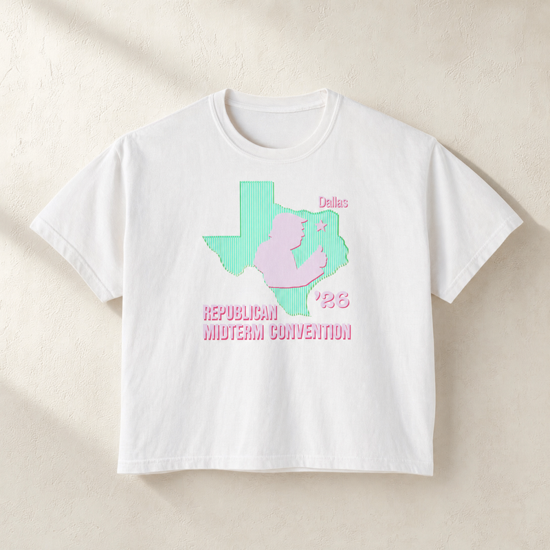Texas Trump Green/Pink Boxy Tee — Front, White | Dallas Republican Convention