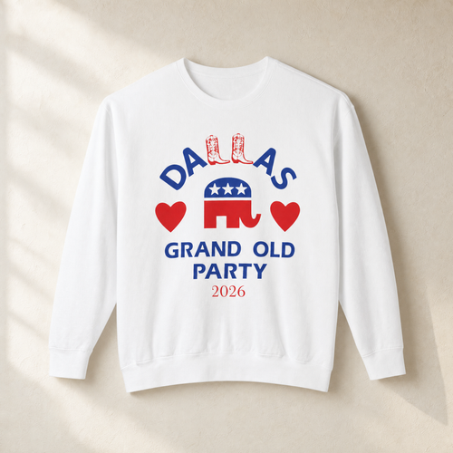 Dallas Boots ♥ GOP Crewneck — Front, White | Dallas Republican Convention