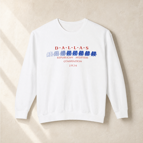 Dallas Blue Elephant Crewneck — Front, White | Dallas Republican Convention
