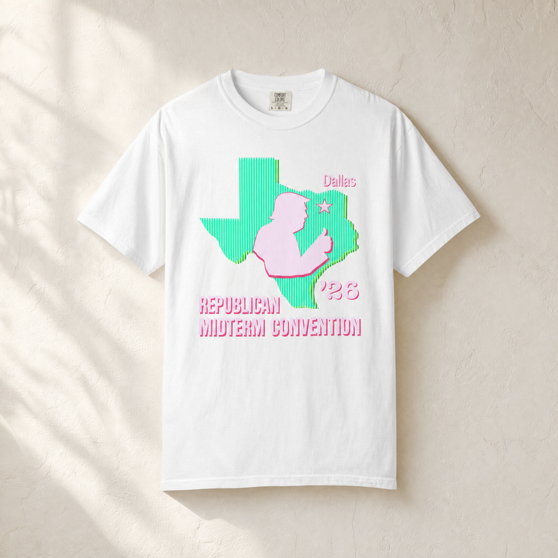 Texas Trump Green/Pink Tee — Front, White | Dallas Republican Convention