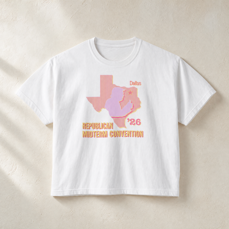 Texas Trump Sunburst Boxy Tee — Front, White | Dallas Republican Convention