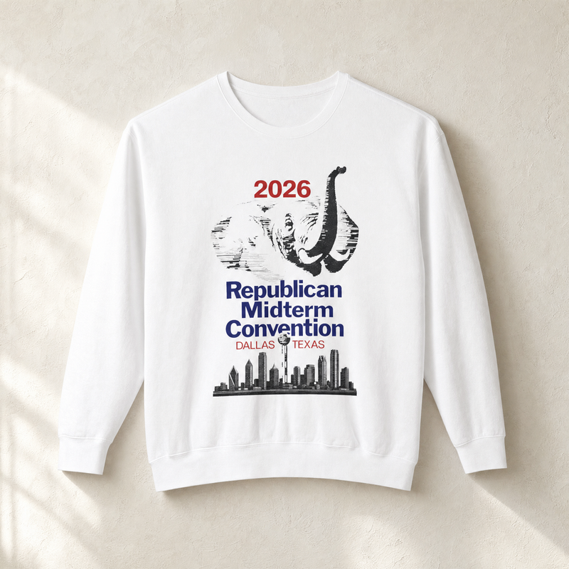 Retro Convention Crewneck — Front, White | Dallas Republican Convention