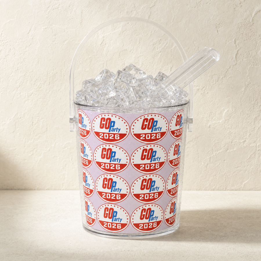 GO-Party! 2026 Pink Ice Bucket with Tongs — Front | Dallas Republican Convention