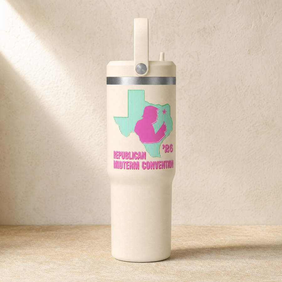 Texas Trump Green/Pink Tumbler 32oz — Front | Dallas Republican Convention