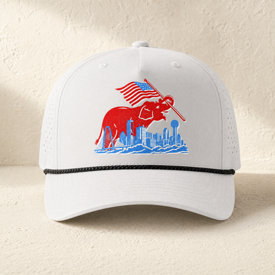 Dallas Elephant Skyline Rope Hat — Front, Silver/ Black Silver | Dallas Republican Convention