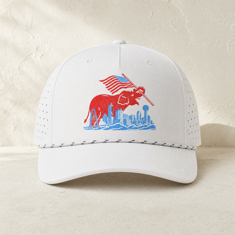 Dallas Elephant Skyline Rope Hat — Front, White/ White Black | Dallas Republican Convention