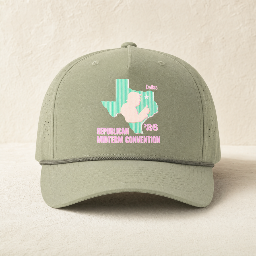 Texas Trump Green/Orange/Pink Rope Hat — Front, Light Olive/ Olive | Dallas Republican Convention