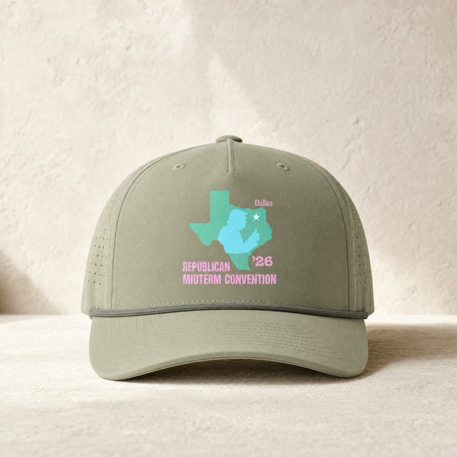 Texas Trump Green/Blue/Pink Rope Hat — Front, Light Olive/ Olive | Dallas Republican Convention