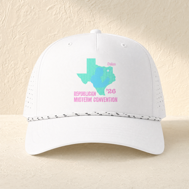 Texas Trump Green/Blue/Pink Rope Hat — Front, White/ White Black | Dallas Republican Convention
