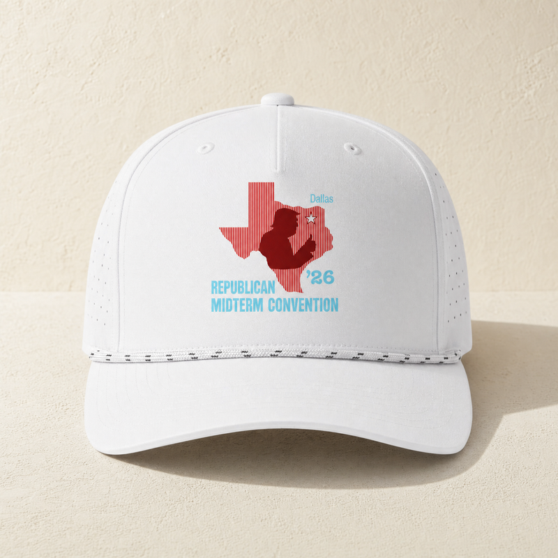 Texas Trump Red/Baby-Blue Rope Hat — Front, White/ White Black | Dallas Republican Convention
