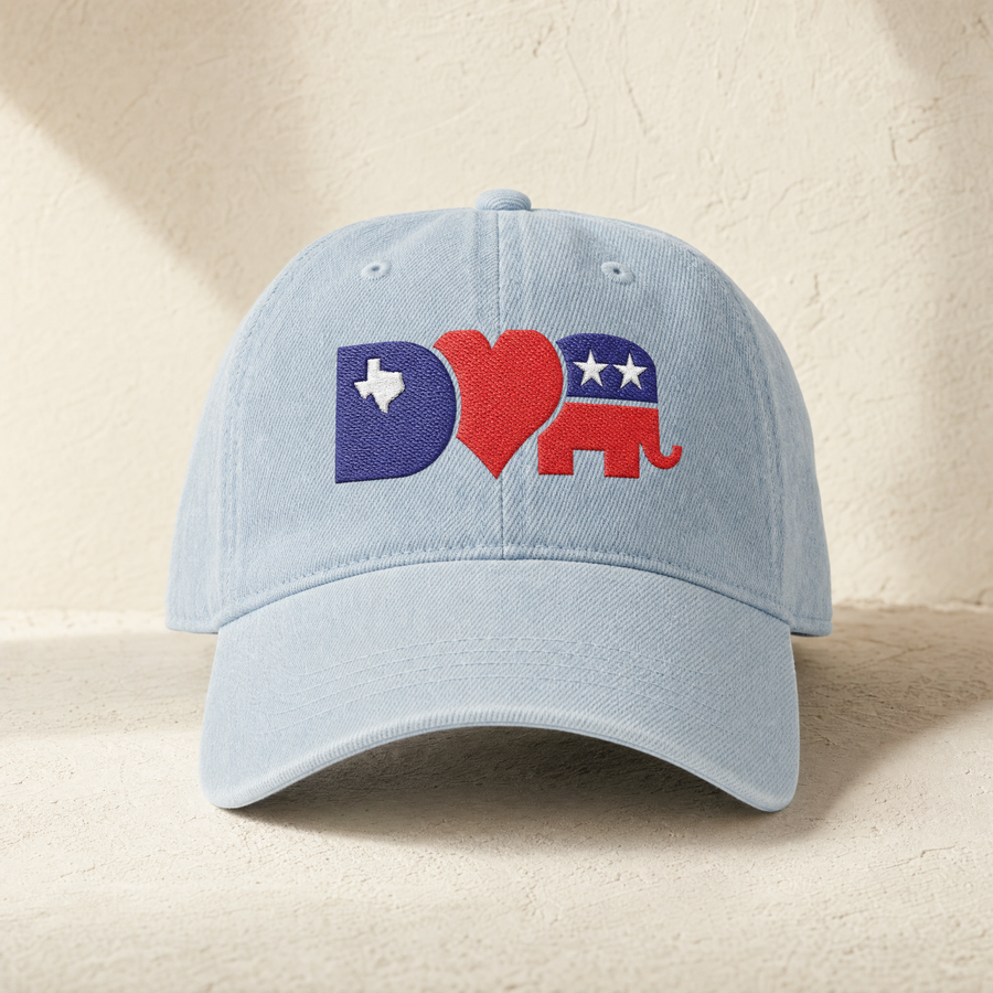 Dallas ♥ GOP Embroidered Denim Dad Cap — Front, Denim Light Blue | Dallas Republican Convention