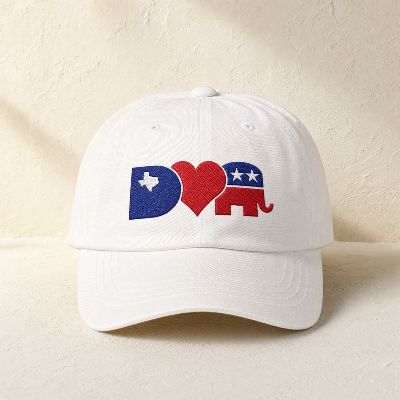 Dallas ♥ GOP Embroidered Dad Cap — Front, White | Dallas Republican Convention