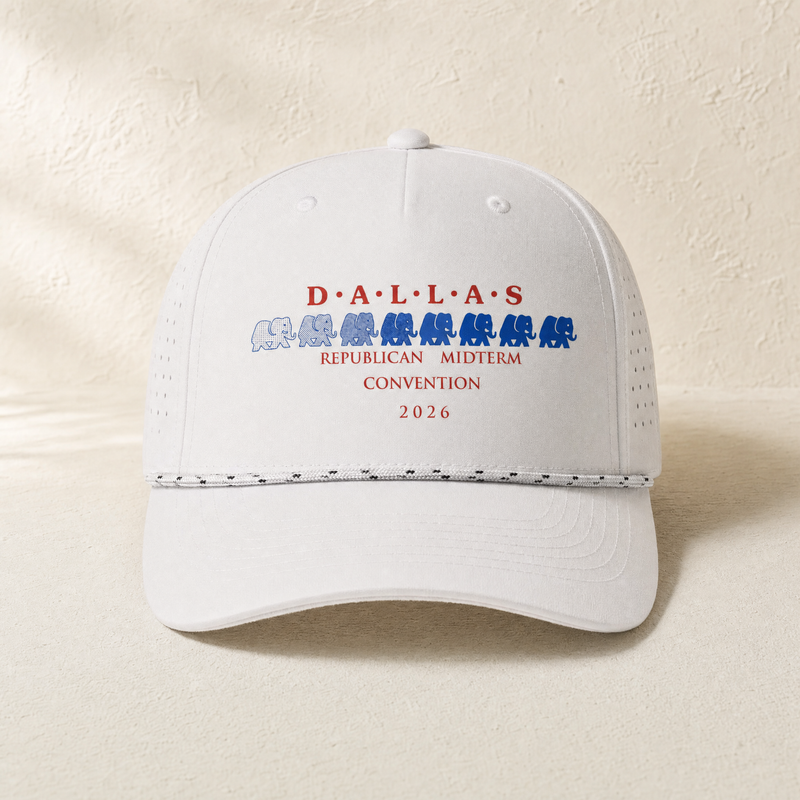 Dallas Blue Elephant Rope Hat — Front, White/ White Black | Dallas Republican Convention