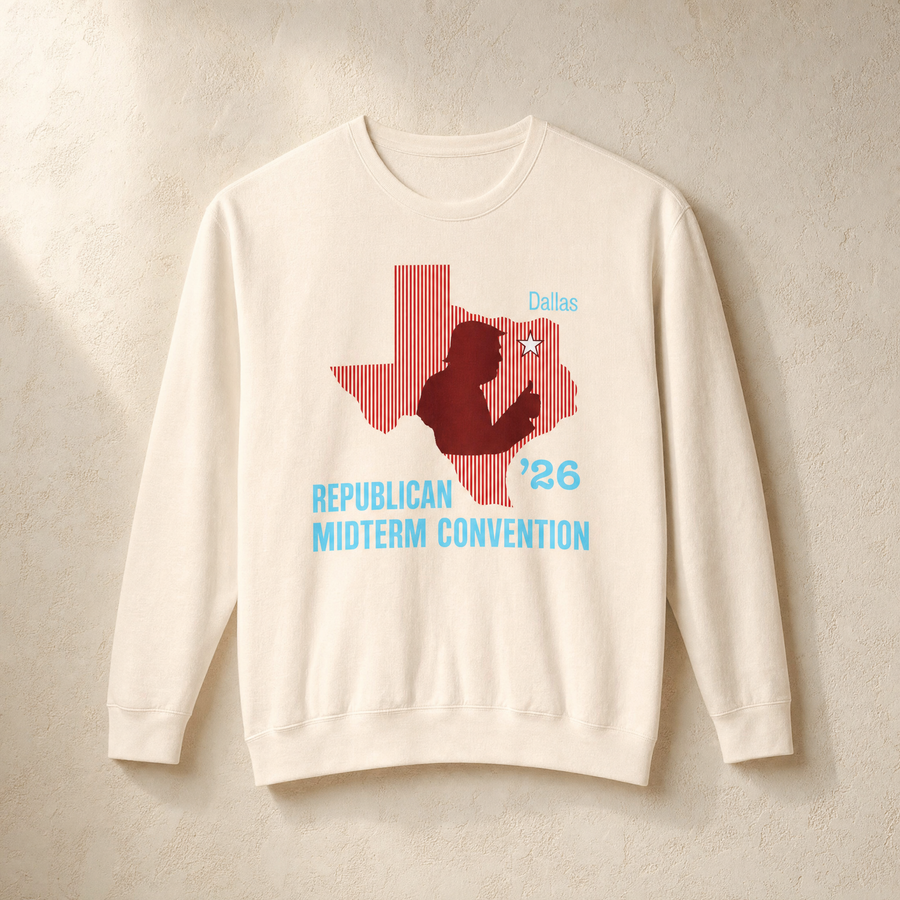 Texas Trump Red/Baby-Blue Crewneck — Front, Ivory | Dallas Republican Convention
