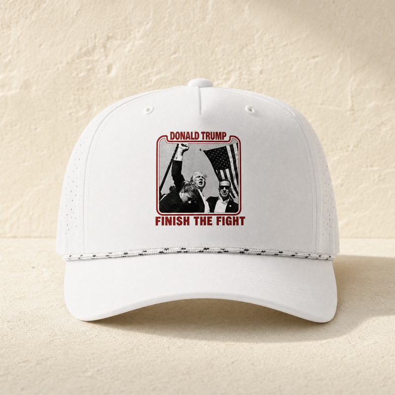 Trump Finish the Fight Rope Hat — Front, White/ White Black | Dallas Republican Convention