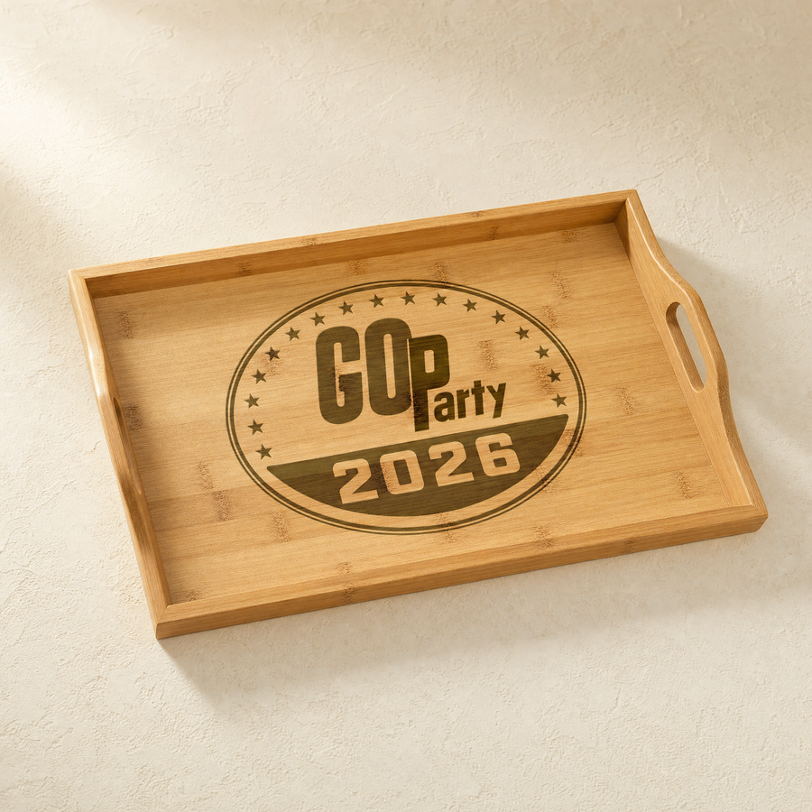 GO-Party! 2026 Bamboo Serving Tray — Front | Dallas Republican Convention