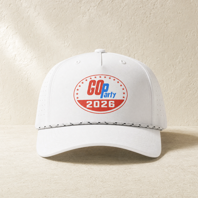 GO-Party! 2026 Rope Hat — Front, White/ White Black | Dallas Republican Convention