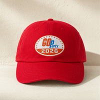 GO-Party! 2026 Embroidered Dad Cap — Front, Cranberry | Dallas Republican Convention