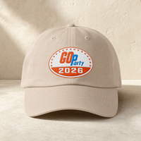 GO-Party! 2026 Embroidered Dad Cap — Front, Stone | Dallas Republican Convention