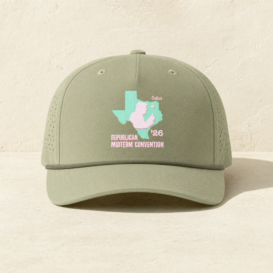 Texas Trump Green/Pink Rope Hat — Front, Light Olive/ Olive | Dallas Republican Convention