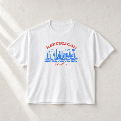 Dallas Skyline Boxy Tee — Front, White | Dallas Republican Convention