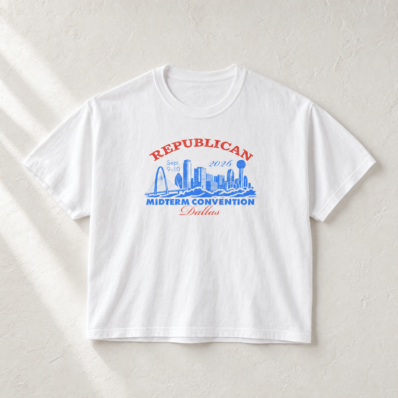 Dallas Skyline Boxy Tee — Front, White | Dallas Republican Convention