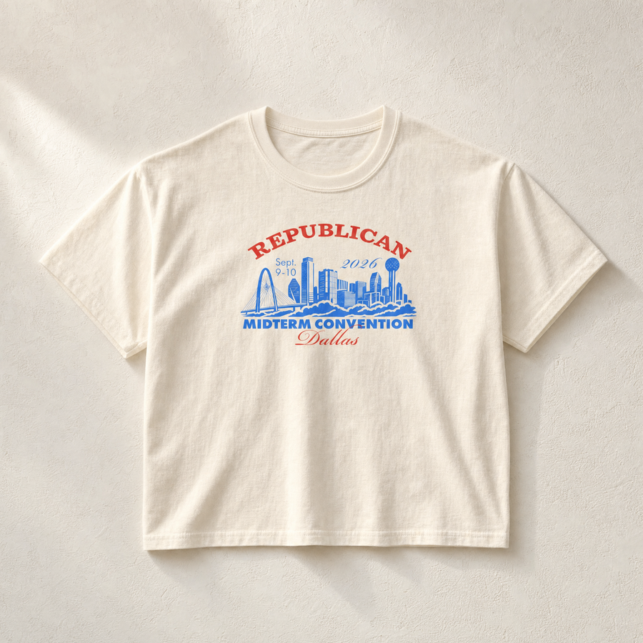 Dallas Skyline Boxy Tee — Front, Ivory | Dallas Republican Convention