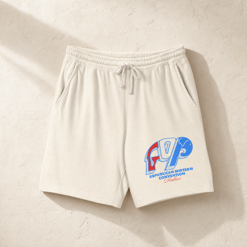 Vintage GOP Lounge Shorts — Front, Ivory | Dallas Republican Convention