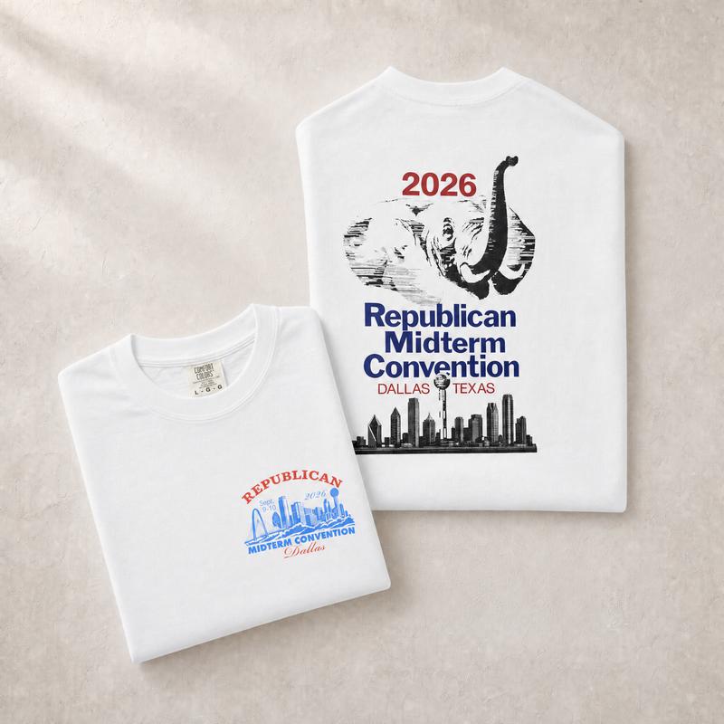 Retro Convention Tee — Front-Back Combo, White | Dallas Republican Convention