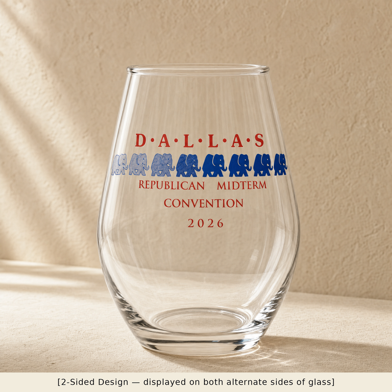 Dallas Blue Elephant Stemless Wine Glass Set
