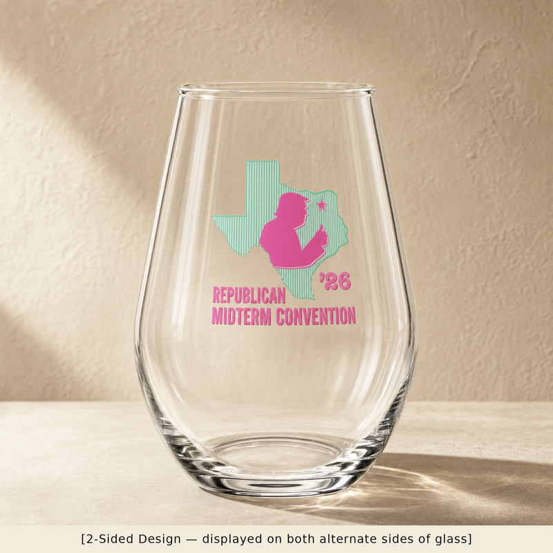 Texas Trump Green/Pink Stemless Wine Glass Set