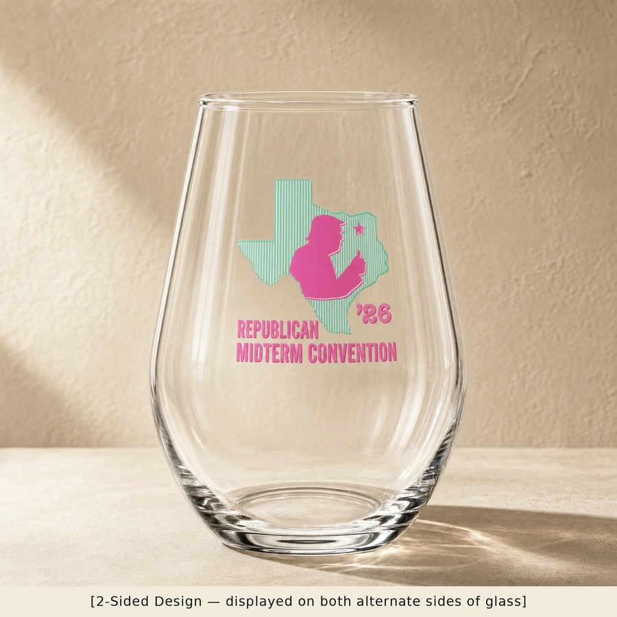 Texas Trump Green/Pink Stemless Wine Glass Set