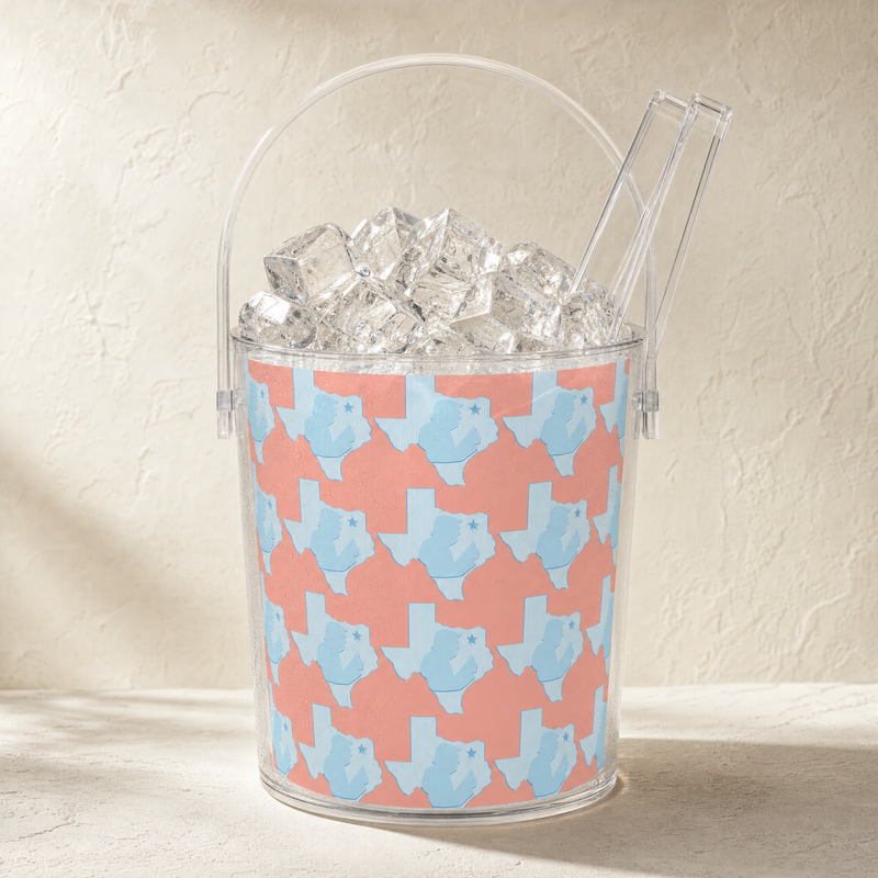 Texas Trump Coral Baby-Blue/Red Ice Bucket with Tongs — Front | Dallas Republican Convention