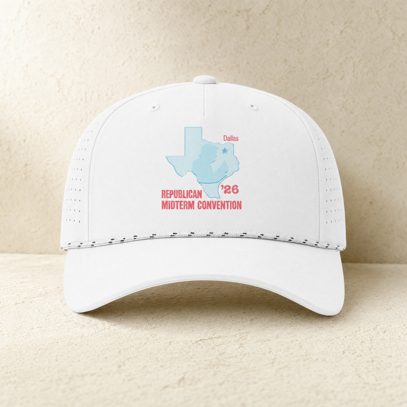 Texas Trump Baby-Blue/Red Rope Hat — Front, White/ White Black | Dallas Republican Convention