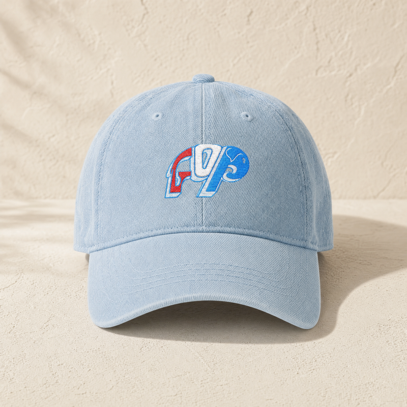 Vintage GOP Embroidered Denim Dad Cap — Front, Denim Light Blue | Dallas Republican Convention